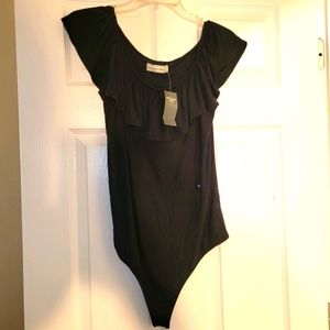 Black Body Suit with ruffles on neckline